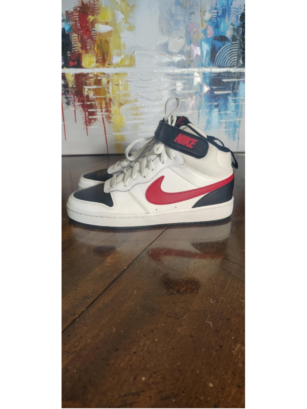 Nike Court Borough Mid 2 Shoes Youth Size 7Y White Red Navy Colorblock Sneakers